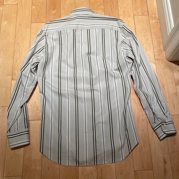 Prada light grey w green pinstripes shirt